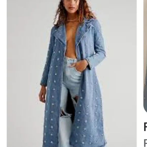 Free People x Understated Star Studded Denim Trench New - Picture 2 of 9